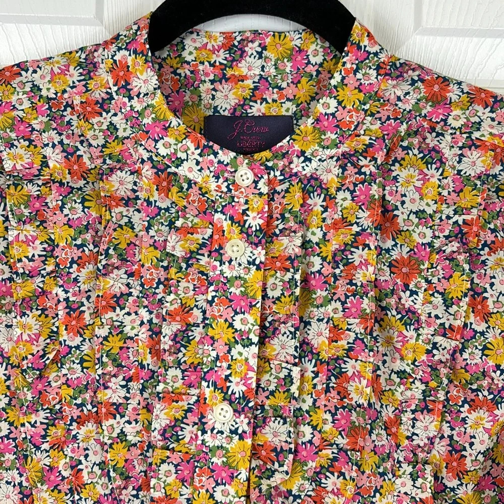 J. Crew band collar ruffle front shirt Liberty Libby floral sz xs